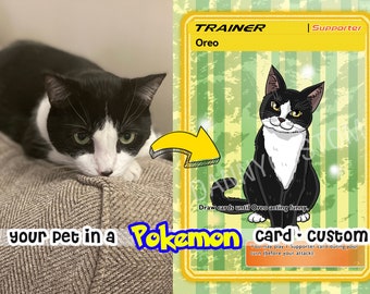 Custom Pet Portrait, Pet Portrait, Personalized Pet Memorial Gift, Custom Pokemon Card, Gold Pokemon Card, Pet Loss Gift for Pet Parents