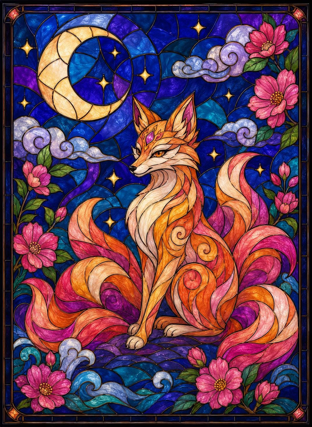 Nine Tailed Fox Stained Glass - Etsy
