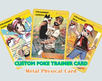 Pokemon Card, Custom Pokemon Card, Personalized Metal Poke Trainer Card, Fathers Day Gifts, Custom Portrait, Personalized Pokemon TCG