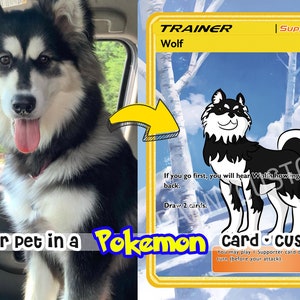 Portrait d'animal de compagnie, portrait d'animal de compagnie personnalisé, portrait de chien personnalisé, cadeau commémoratif d'animal de compagnie personnalisé, carte Pokémon personnalisée, carte Pokémon en métal doré