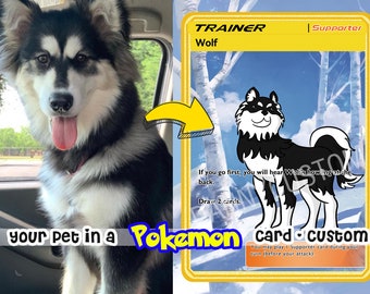 Pet Portrait, Custom Pet Portrait, Custom Dog Portrait, Personalized Pet Memorial Gift, Custom Pokemon Card, Metal Gold Pokemon Card