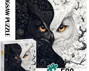 Black and White Owl Puzzle 500Pcs, Puzzle for adults with box
