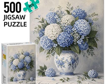 Rompecabezas de jarrón de porcelana azul y blanca de 500 piezas, rompecabezas para adultos con caja.