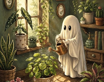 500 Piece Puzzle for Adults, Ghost Watering Plants, Botanical Halloween Gift