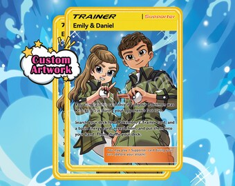 Pokemon Card, Custom Pokemon Card, Metal Gold Pokemon Card, Personalized Couple Trainer Card, Pokemon Gifts, Personalized Pokemon TCG