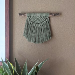 Small Macrame Wall Hanging, Green Semi Circle Mini Wall Hanging, Recycled Cotton Wall Art, Boho Hanging Wall Decor, Eco Friendly Gift