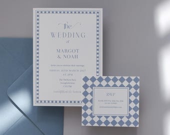 Juego de invitaciones de boda clásicas / Juego de invitaciones minimalistas y elegantes / Invitación moderna a cuadros
