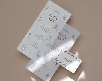 Doodle Wedding Menu Card | Hand Drawn Illustrated Menu | Modern Wedding Table Menu | Printed Menu Cards