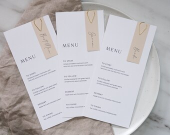 Wedding Menu Cards with Place Card | Sage Blush Blue Wedding Menu | Minimalist Wedding Menu Template | Wedding Reception Menu Gold Clip