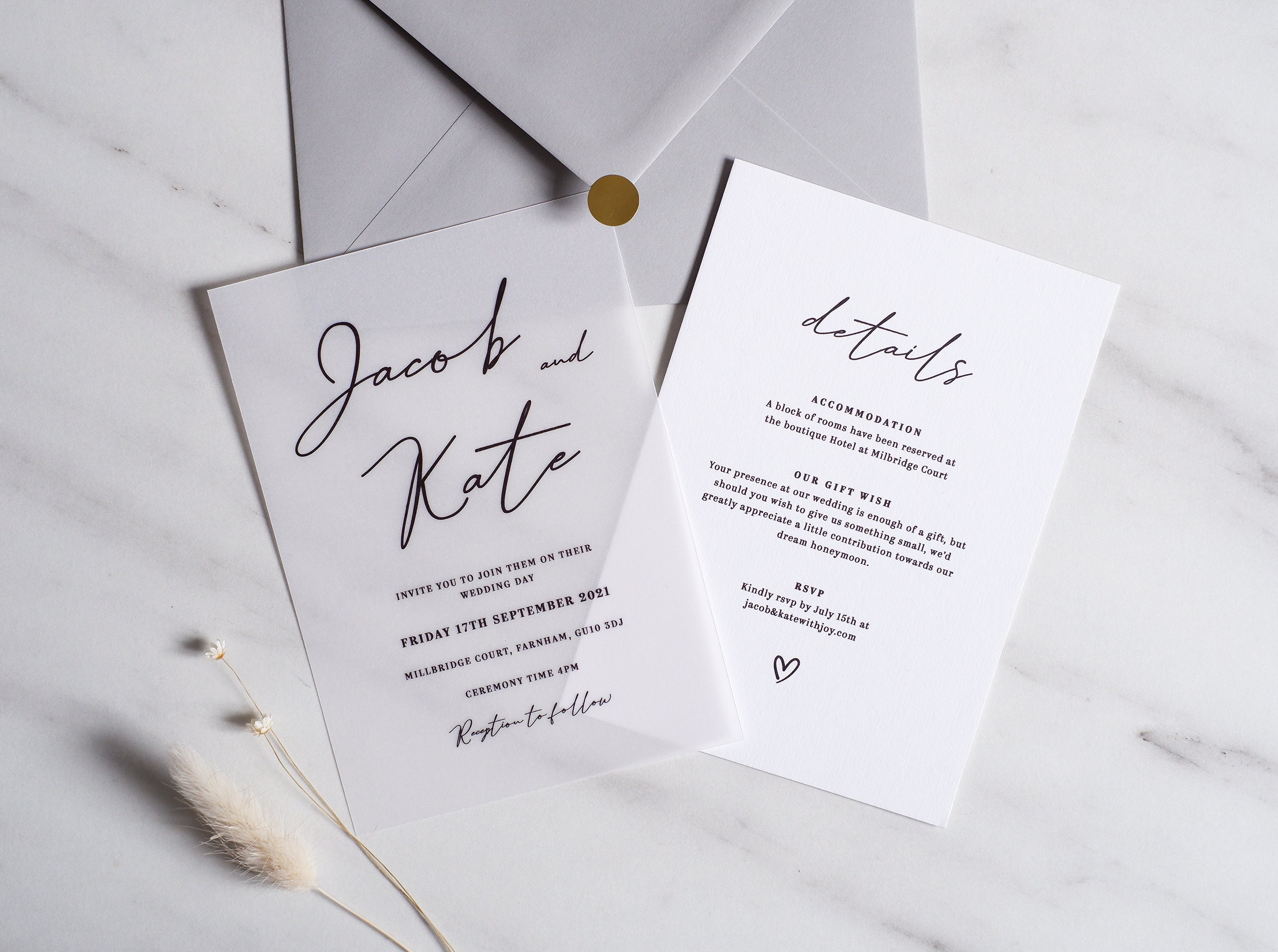 Vellum Wedding Invitation Classic Modern Minimal Wedding Etsy