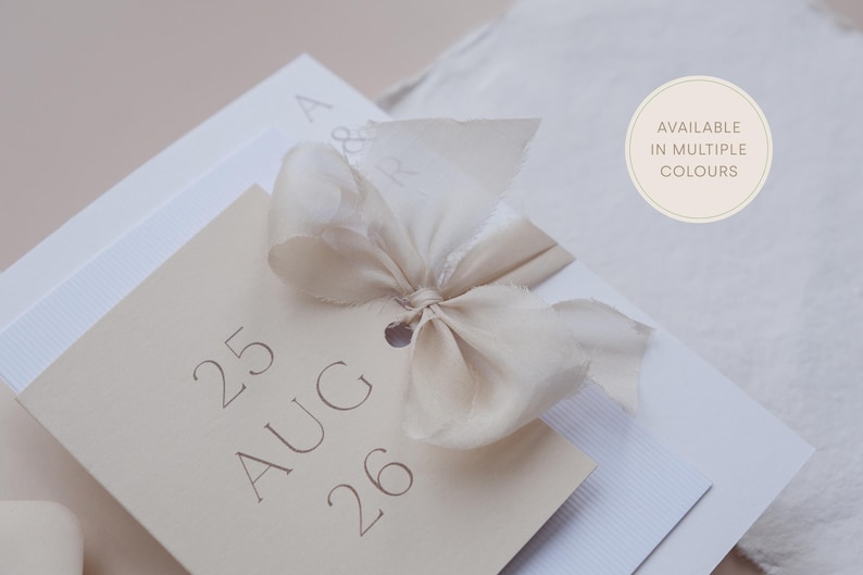 Invitation Beight Pattern Silk Bow Wedding Invitation Neutral Beige Invite Elegant Minimalist ...
