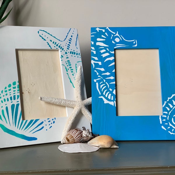 Hand-painted 4"x6" beach theme picture frames