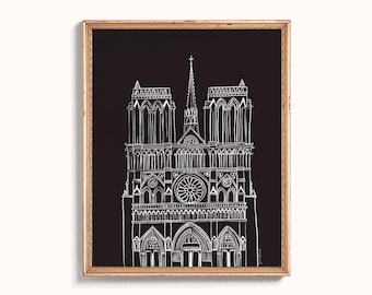 Notre-Dame Cathedral Line Art Printable Wall Art | Paris Architecture Drawing (Digital Download)