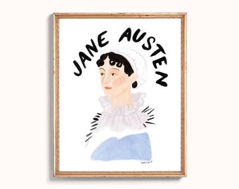 Jane Austen Portrait – Elegant Watercolor Book Lover Printable Wall Art (Digital Download)