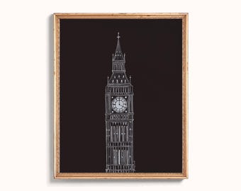 Big Ben druckbare Kunst | Minimalistische Strichzeichnung, Wahrzeichen von London (Digitaler Download)
