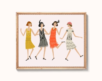 1920s Flapper Girls Printable Wall Art : Vintage Charleston Dance (Digital Download)