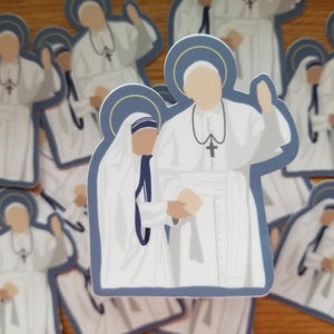 Sticker met afbeeldingen van Sint Johannes Paulus II en Sint Teresa van Calcutta, katholiek cadeau