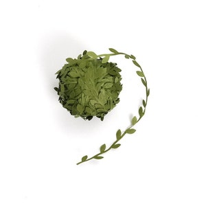 May include: A roll of green paper leaves, ideal for crafting and decorating. The leaves are curled into a ball shape and a long strand of leaves is unfurled.