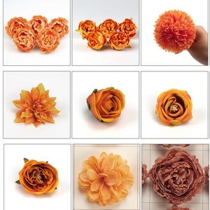 5/100PCS 12Size Orange Flower Head Artificial Silk Flower Head Fake Flower Faux Flower For DIY Crafts  Cake Topper Corsage Decor