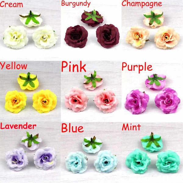 15Color 2" Artificial Silk Rose Flower Head in Bulk For Wedding Party Decoration DIY Wreath Home Hairclip Crown Corsage Decor Fake Flower