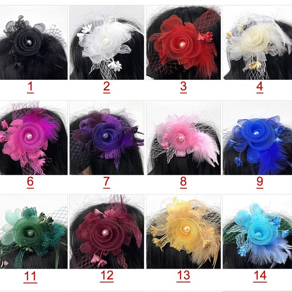 7.9‘’Fascinators Hat Tiare /18Colors-Wedding Corsage / Feather Hairclip For Brial Shower Tea Party Deby / Event Mesh Brooch Accessories