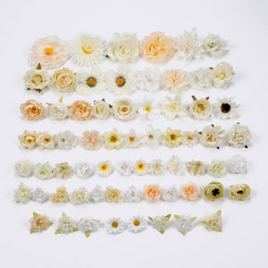 Ensemble combiné de tête de fleur en soie artificielle blanche 66pcs / pack pour bricolage artisanat accessoires 4-12cm fausse fleur guirlande de noël décor de dessert image 1
