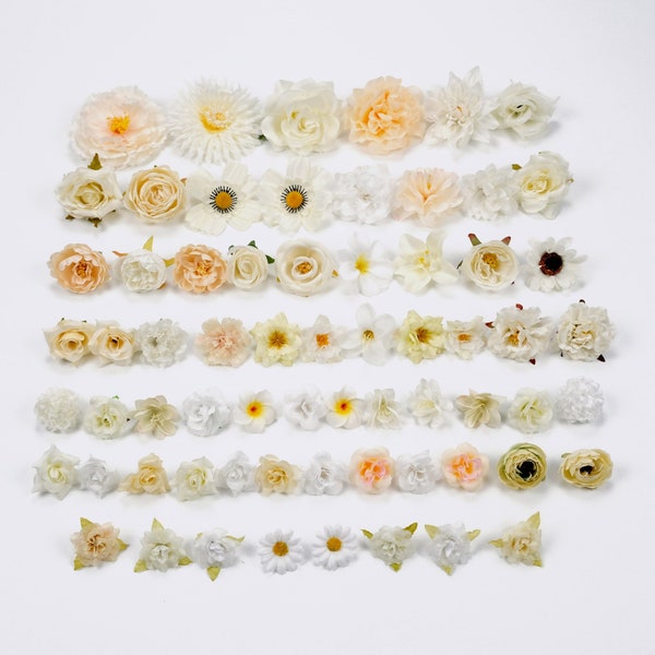 White Artificial Silk Flower Head Combo Set 66Pcs / Pack For DIY Crafts Accessories 4-12cm Fake Flower Christmas Wreath Dessert Decor