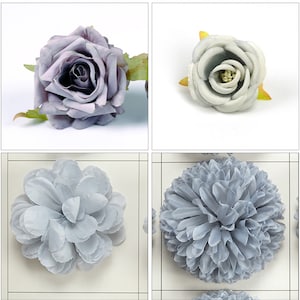 5/100PCS Gray Flower Head / Bulk Artificial Silk Flower Head For DIY Crafts Bouquets Cake Topper Hairclip Decor Fake Flower Faux Flower