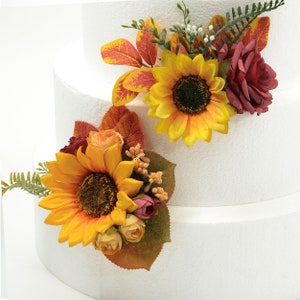 Autumn Sunflower Cake Floral,Sunflower w/Wine Red Rose Cake Flower,Artificial Silk Flower Wedding Cake topper Boho Fall Wedding cake flowers