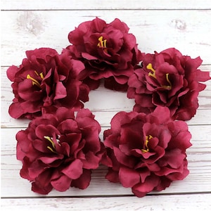 3&quot; Burgundy Peony Silk Artificial Flower head - in bulk Fake Flower Head For Wedding Home Decoration DIY Garland Scrapbook Gift Box Craft