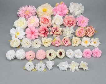 42pcs têtes de fleurs artificielles en soie combo set / 4.5-12cm rose, pivoine, fleurs artificielles en vrac / kit de fleurs artisanales bricolage pour la décoration de mariage baby shower