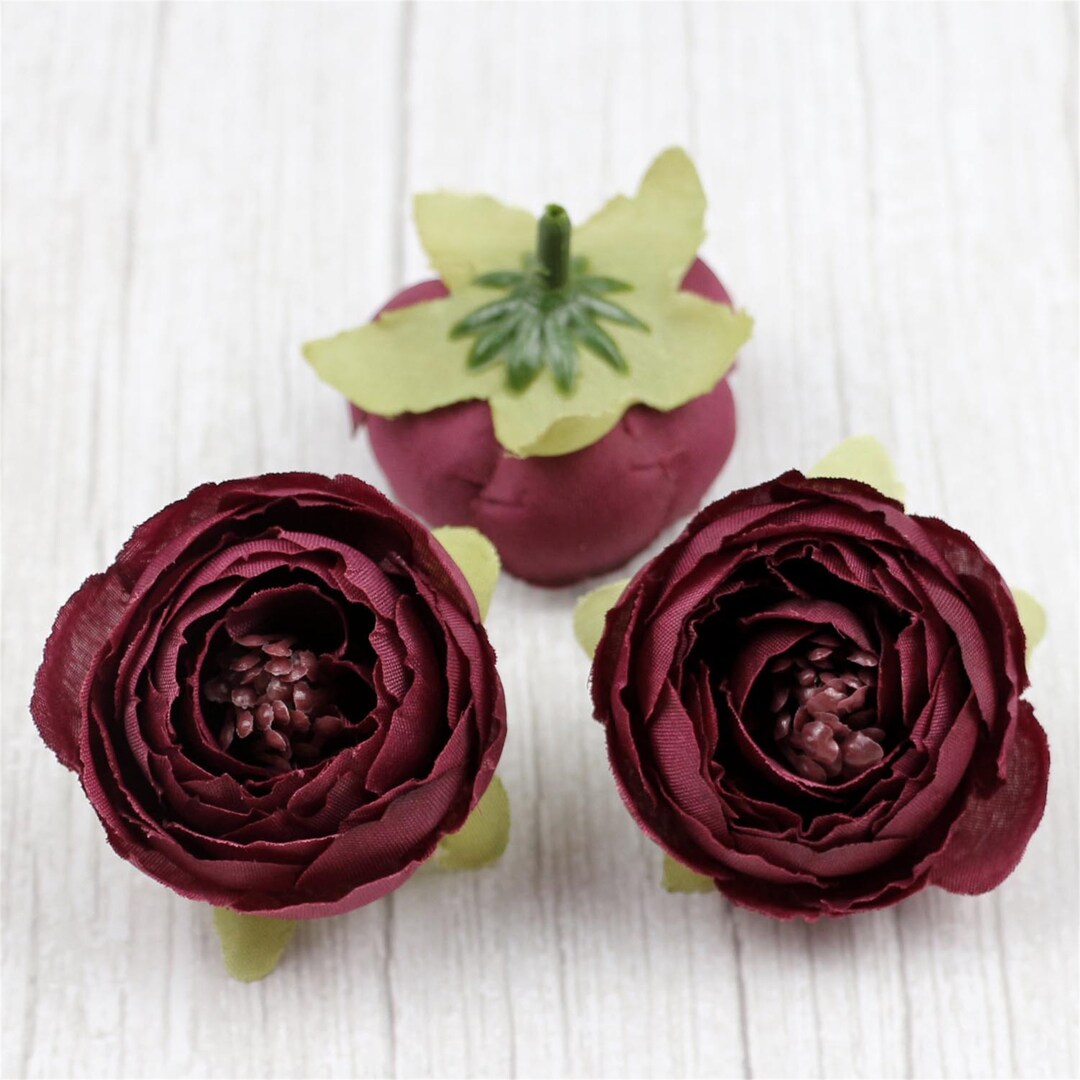 2 Inch Burgundy Artificial Silk Rose Flower Head 1/100 Pcs Bulk ...