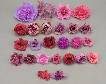 25 pièces ensemble de têtes de fleurs artificielles en soie/fleur en soie bricolage artisanat bouquets de mariage de mariée décor faux pot maçon floral couronne corsage ornement