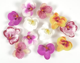 2-200PCS Cabeza de flor artificial 2.36 '' Orquídea falsa 6 colores Phalaenopsis pequeña para manualidades DIY Ramo Horquilla Ramillete Decoración de vestido Flor de imitación