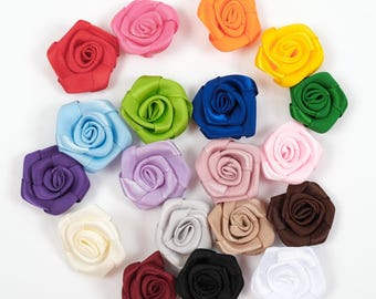 2-200Pcs Mini Satin Roses Flower 2.5cm Handmade Satin Ribbon Roses Artificial DIY Tiny Fabric Flowers Applique Sewing Embellishment Supplies