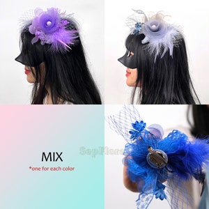 7.9Fascinators Hat Tiare /18Colors-Wedding Corsage / Feather Hairclip For Brial Shower Tea Party Deby / Event Mesh Brooch Accessories image 6