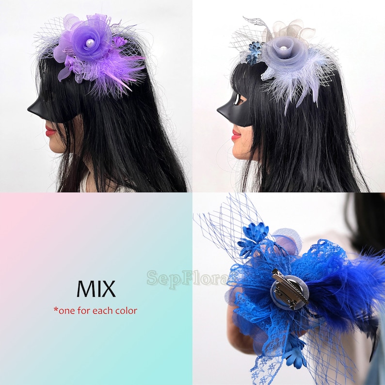 7.9''Fascinators Hoed Tiare /18Colors-Bruiloft Corsage / Feather Hairclip Voor Brial Shower Tea Party Deby / Event Mesh Broche Accessoires afbeelding 6