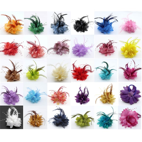 28 Farbe Braut Blumen Feder Perle Corsage 10cm Fascinator Haarband und Pin Handgelenk Blume Kopfschmuck Hochzeit Party Baby Shower Dekoration