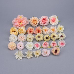 30Pcs Artificial Flower Head Combo Set/4.5-11cm Mixed Style Simulation Flower/DIY Flower Kit/DIY Wedding Bouquets Decorations Fake Floral