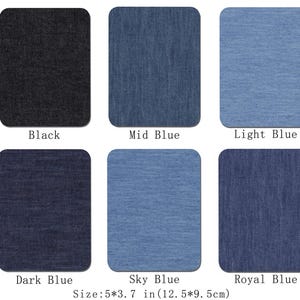May include: Six rectangular patches in various shades of blue and black. The colours include black, mid blue, light blue, dark blue, sky blue, and royal blue. The size of each patch is 12.5 x 9.5 cm.