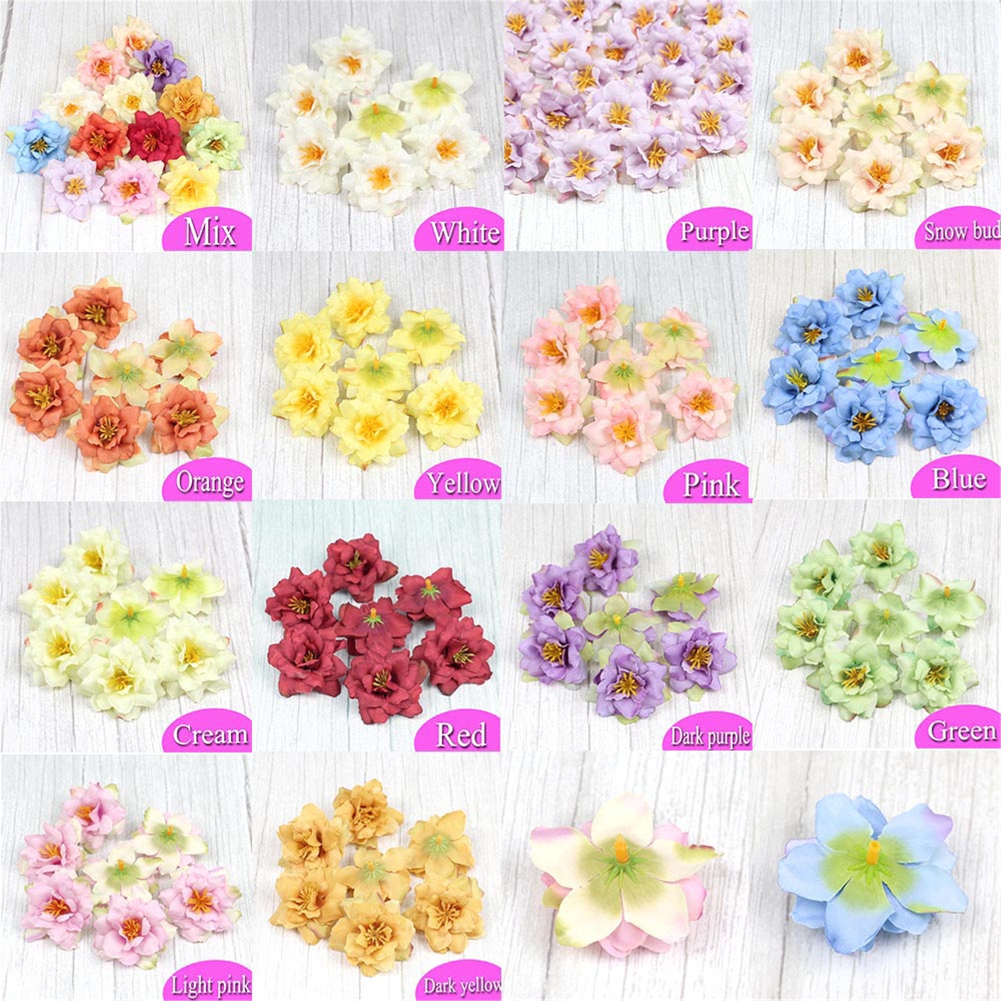 Fake Ribbon 1-500pcs Tiny Artificial Silk Flower Head in Bulk / 5cm Fake Rose for ...