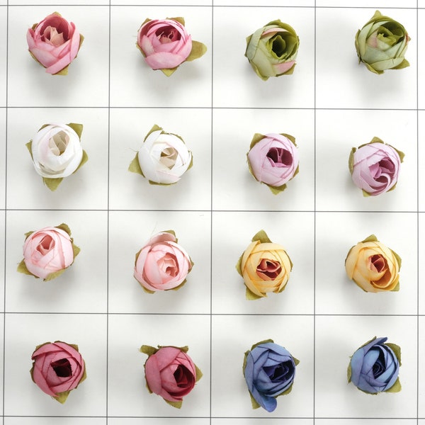 5/500 petits boutons de pivoine - Tête de fleur en soie artificielle Mini camélia 8 couleurs - COULEUR AU CHOIX - Pour décoration de bouquets de petites fleurs, bricolage