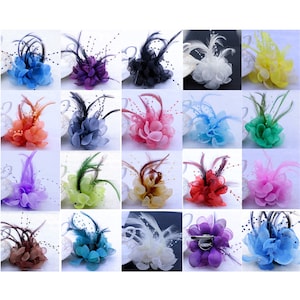 1-50Pcs 18Color Bridal Flower Feather Bead Hair Clip 10cm Fascinator Hairband Brooch Wedding Prom Party Barrette Pin Corsage