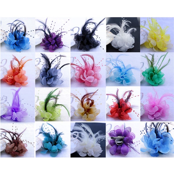 1-50Pcs 18Color Braut Blume Feder Perle Haarspange 10cm Fascinator Haarband Brosche Hochzeit Prom Party Haarspange Pin Corsage