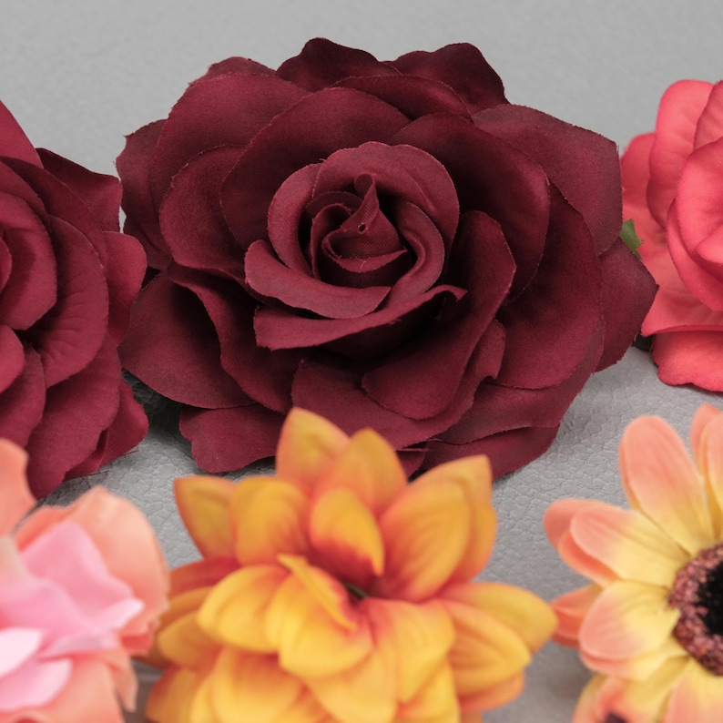 41 pièces mélange de fleurs artificielles en soie / 4-13 cm tête de pivoine rose en vrac fausse fleur pour bricolage table d'Halloween mariage décor à la maison sac à saisir image 5