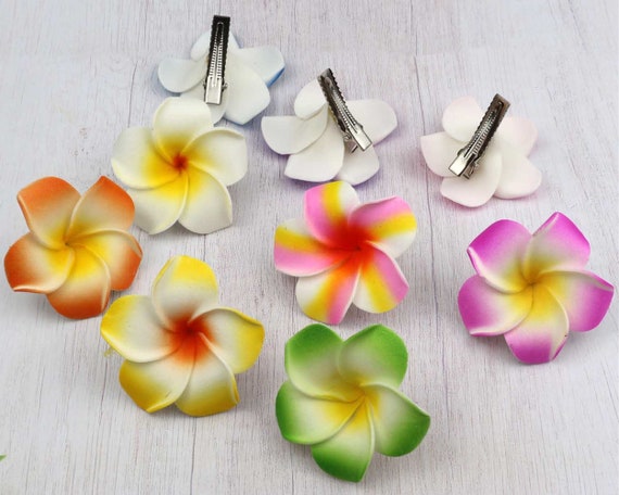 6 Blumen-Haarspangen Aus Stoff – Hawaiianische Hibiskus & Plumeria, Für Strand, Hochzeit & Party