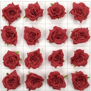 Cabeza de flor de seda artificial de 3 pulgadas/rosa roja para manualidades DIY, adorno floral para pastel, corona para puerta delantera, ramos, accesorios de decoración, flor falsa