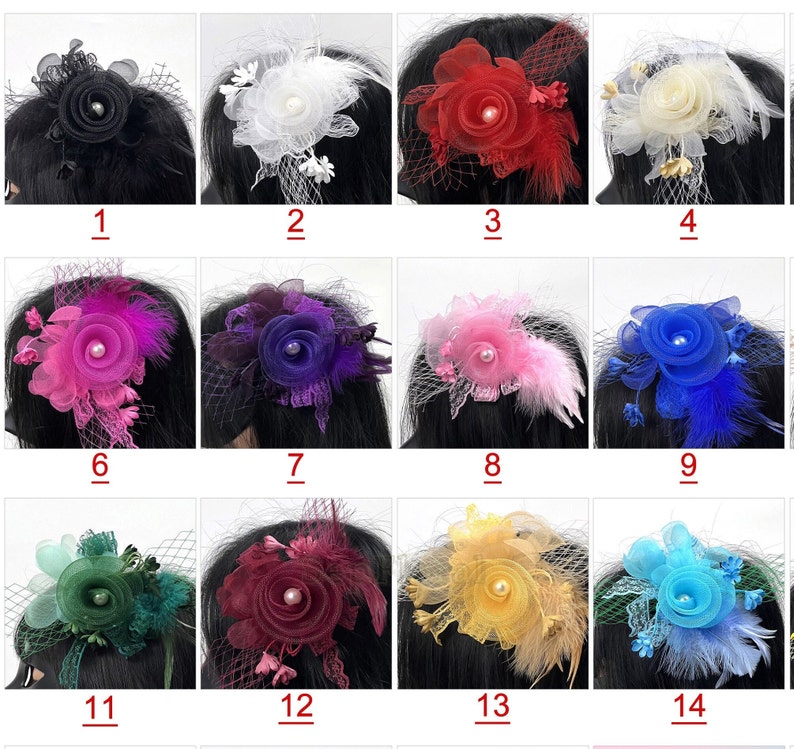 7.9Fascinators Hat Tiare /18Colors-Wedding Corsage / Feather Hairclip For Brial Shower Tea Party Deby / Event Mesh Brooch Accessories image 1
