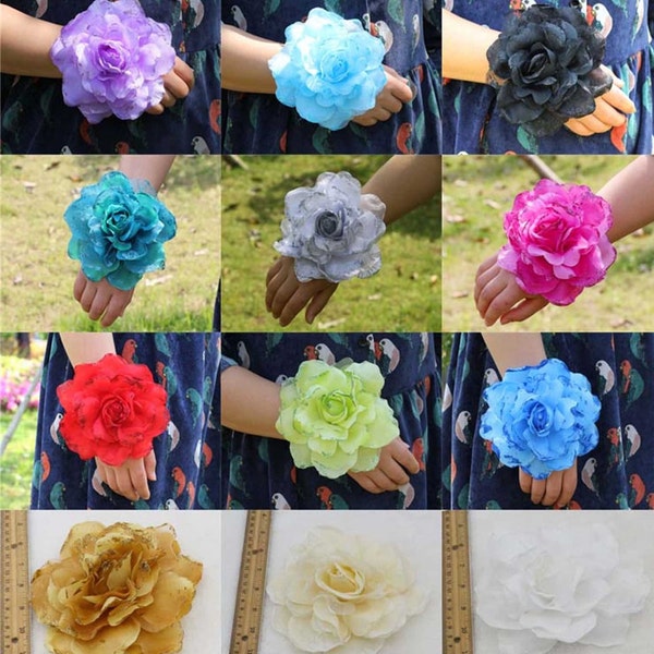 14cm Bridal Rose Flower Corsage 15 Colors Hair Clips Fascinator Hairband and Pin Wrist Flower Wedding Party Decoration Accessories 1-10PCS
