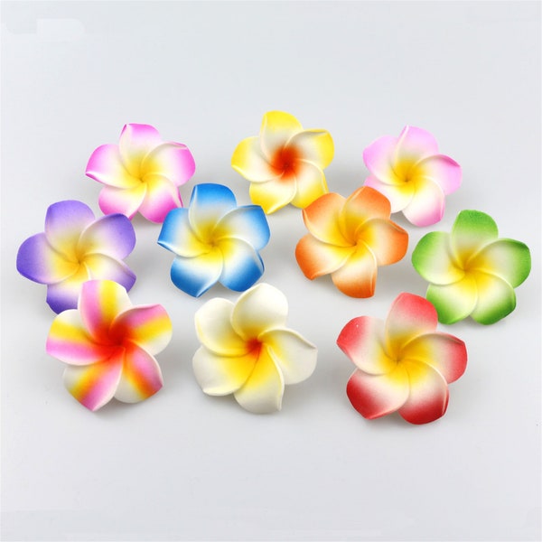 1,9" artificielle tête de fleur hawaïenne faux frangipanier mousse Plumeria fausse fleur oeuf fleur oreille fleur pour plage mariage fête décor 5/100P